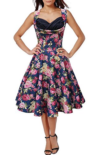 TowerTree 50s60s Vintage Floral Print Divinity Rockabilly Swing Retro Dresses Pin Up