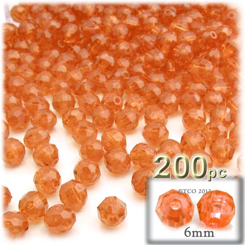 The Crafts Outlet 200-Piece Faceted Plastic Transparent Round Beads, 6mm, Orange