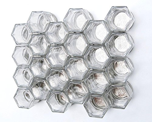 Gneiss Spice DIY Magnetic Spice Rack: Includes Empty Hexagon Jars, Magnetic Lids & Clear Labels (Set of 24, Silver Lids)