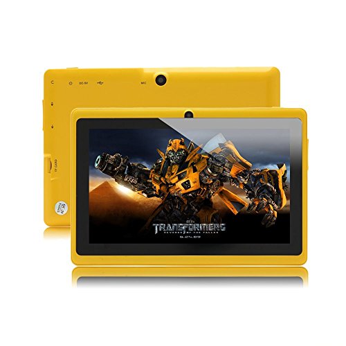IRULU 7 inch Android Tablet PC, 4.2 Jelly Bean OS, Dual Core, Allwinner A23 CPU, Dual Cameras, 5 Point Capacitive Touch Screen, 8GB Storage - Yellow