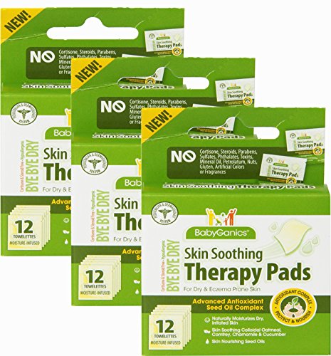 Babyganics Bye Bye Dry Skin Soothing Therapy Pads, 12 Towelettes (Pack of 3)