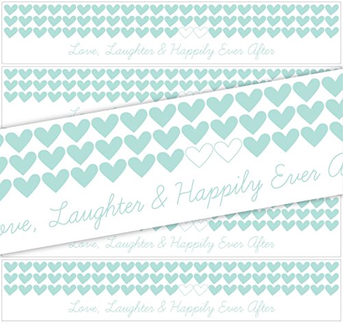 24 Hearts Waterproof Water Bottle Labels; Love, Laughter & Happily Ever After