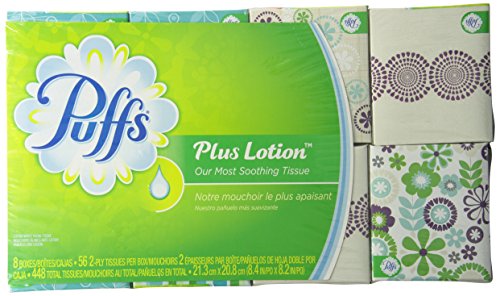Puffs Plus Lotion Facial Tissues, 8 Cube Boxes (56 Tissues per Box)
