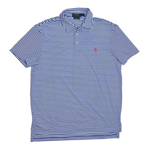 Polo Ralph Lauren Mens Performance Polo Shirt (XL, Blue/White Stripe)