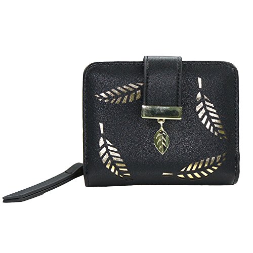 ETIAL Women's Soft Leather Cut-Out Leaf Short Bifold Wallet Coin Purse