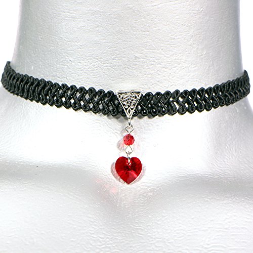 Twilight's Fancy Swarovski Crystal Heart Pendant on Black Ribbon Choker Necklace
