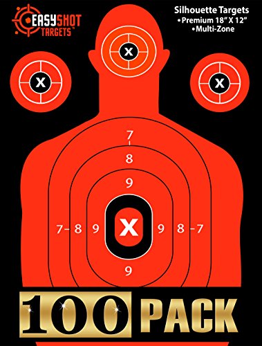 EasyShot 100-Pack Silhouette Targets - HIGH-VIS ORANGE, Bright and Colorful - EASY TO SEE SHOTS - Best Quality Targets For Shooting at the Lowest Price - 170 FREE Repair Stickers - Size 18X12