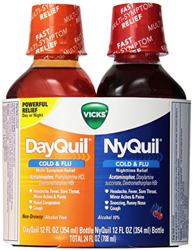 Vicks NyQuil Cold and Flu Nighttime and DayQuil Multi-Symptom Relief Liquid Combo Pack, 12 Ounce
