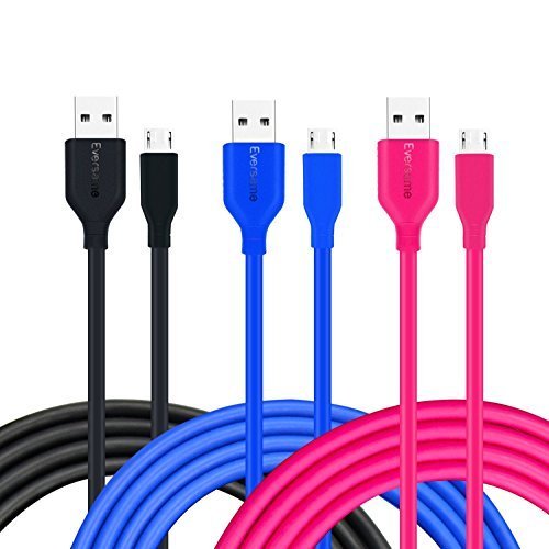 3Ft Short Micro USB Cable, Eversame 3-Pack 3Ft 1M Plastic PVC USB2.0 A Male to Micro B Data Sync Charger Cord For Android, Samsung Galaxy S6 Edge Plus/Note5, HTC One X, LG, and more