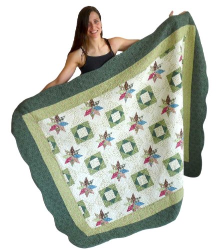 Squish Antique Patchwork Quilted Oversize Throw 55x70-Inch - Green Star
