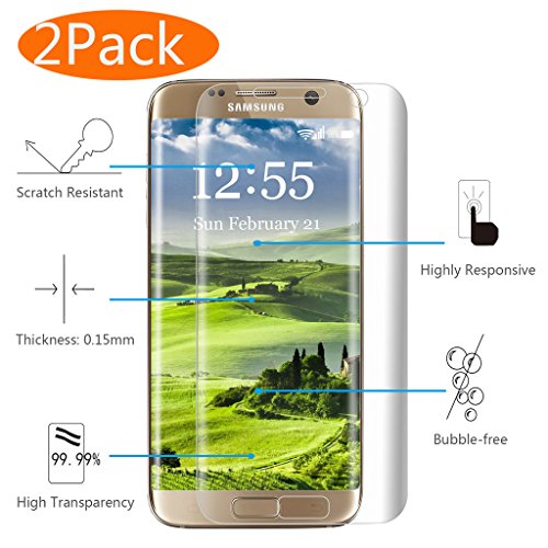 Galaxy S7 Edge Screen Protector, KingAcc(TM) 2-Pack Full Coverage Galaxy S7 Edge Screen Protector With 3D Full Curved Edge 4H Hardness No Bubble Shockproof Anti-Scratch for Samsung Galaxy S7 Edge