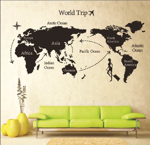 YUPENGDA® 55*31.5 Map of World Trip Vinyl Mural Art Wall Sticker Decals Decor for Living Room/world Trip Wall Stickers/removable DIY World Trip Map Art Wall Decor Sticker Decal Mural (55*31.5(World Trip))