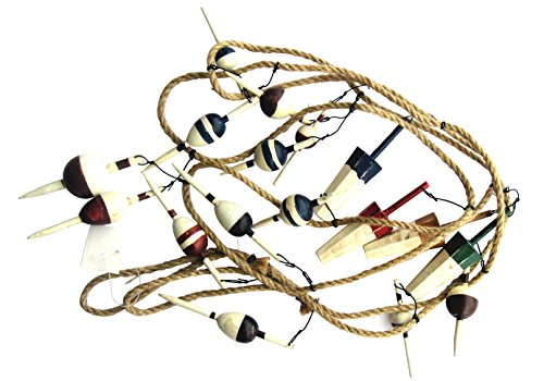 Fishing Bobber Garland 9 Feet Long with 17 Wood Bobbers on Jute Rope