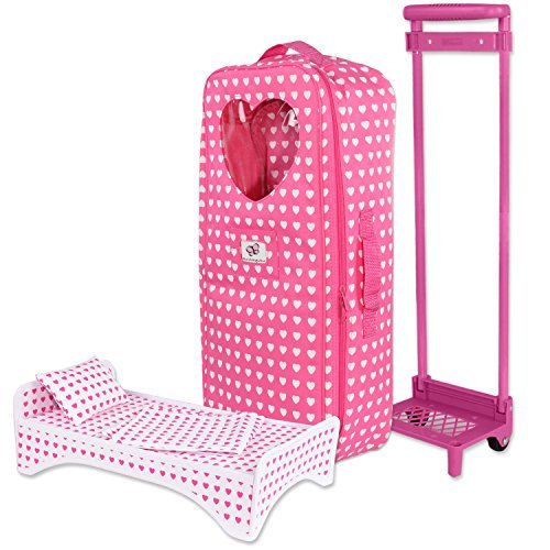 18 inch Doll Travel Carrier Trolley with Foldable Bed and Accessories Fits American Girl Doll