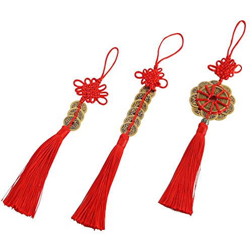 Uniquelover Chinese Red Enless Knot Feng Shui Lucky Coins for Wealth and Good Fortune--3pcs