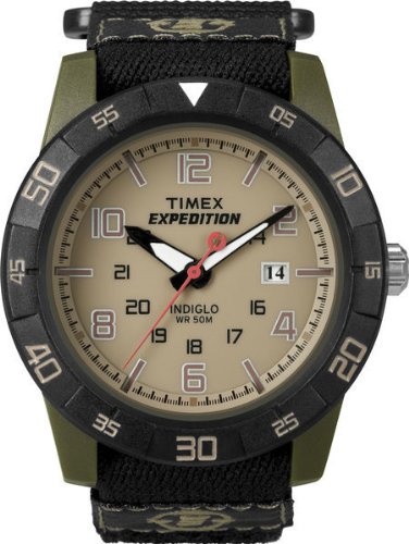 Timex Expedition Men's Quartz Watch with Beige Dial Analogue Display and Black Fabric and Canvas Strap T49833