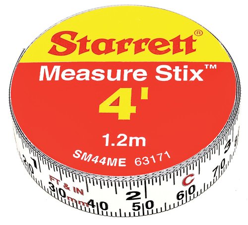 Starrett Measure Stix SM44ME Steel White Measure Tape with Adhesive Backing, English/Metric Graduation Style, Left To Right Reading, 4' (1.2m) Length, 0.5 (13mm) Width, 0.0625 Graduation Interval