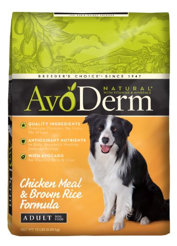 AvoDerm Natural Chicken Meal and Brown Rice Formula Adult Dog Food, 15-Pound
