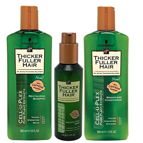 Thicker Fuller Hair Revitalizing Shampoo, Weightless Conditioner, 12 Oz, and Instantly Thick Serum, 5 Oz (Bundle of 3)