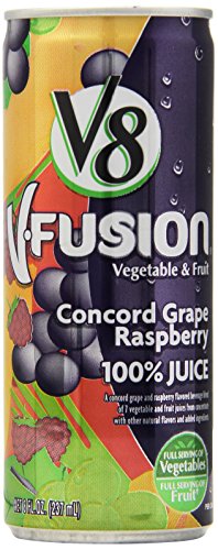 V8 V-Fusion 100% Juice, Concord Grape Raspberry, 8 Ounce, 6 Count (Pack of 4)