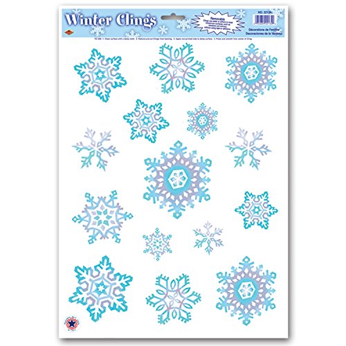 Crystal Snowflake Clings 12in. X 17in. Sh (15/sh) Party Accessory (1 Count) (1/pkg)