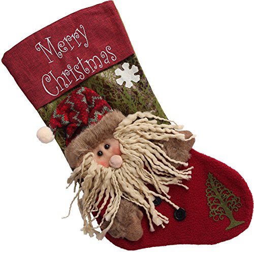 Christmas Stocking Socks with Embroidered Letter Decorated with Santa and Tree