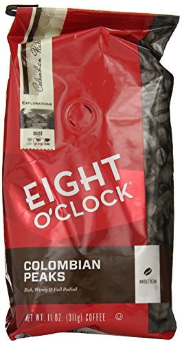 Eight O'Clock Coffee, Colombian Peaks Whole Bean, 11-Ounce Bags (Pack of 4)