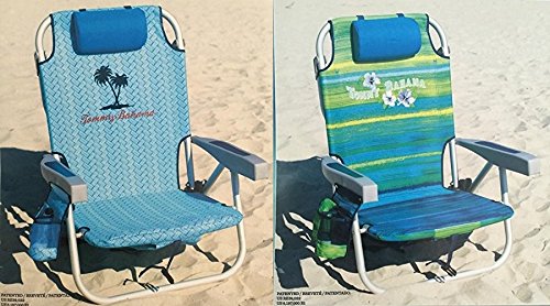 2 Tommy Bahama 2016 Backpack Cooler Chair with Storage Pouch and Towel Bar (Green/Blue & Blue Weave)
