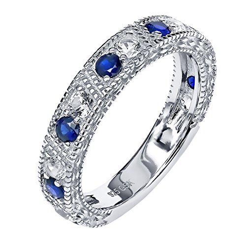 1.60 Ct Blue and White Created Sapphire 925 Sterling Silver Wedding Band Ring