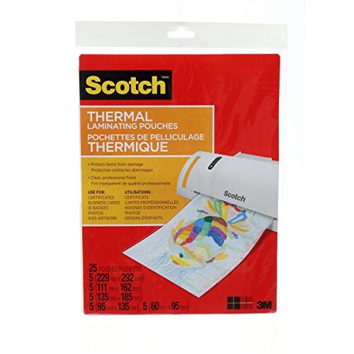 Scotch Thermal Laminating Pouches, Assorted Pack, 25 Pouches Per Pack, (TP-ASST-35-C)