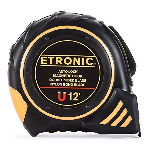 Etronic 12-Foot-by-5/8-Inch Tape Measure (Auto Lock, Magnetic Hook, Double Sided Blade, Nylon Bond Blade)