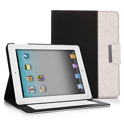 iPad 4 Case, iPad 3 Case, iPad 2 Case, isYoung® 360 Rotating Magnetic Synthetic Leather Stand Case Smart Cover for Apple the New iPad 4 & 3 (3rd and 4th Generation) / iPad 2with Auto Sleep/Wake Feature, Magnetic Closure, Card Slots + Stylus (Black)