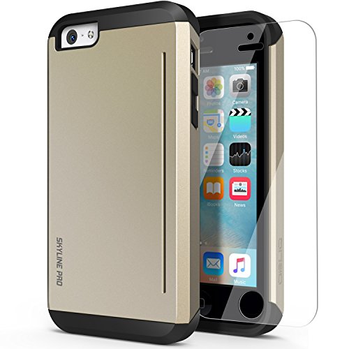 Obliq Skyline Pro Dual Layered Bumper Case with Kickstand Bundle with HD Screen Protector for iPhone 5C - SK Gold