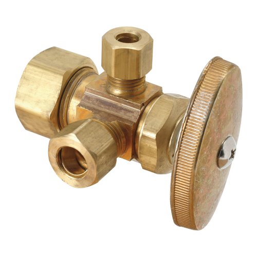 Brass Craft CR1900R R1 1/2 Nom Comp by 3/8 O.D. Comp by 1/4 O.D. Comp Right Brass Craft CR1900R R1 Dual Outlet Stop, Rough Brass