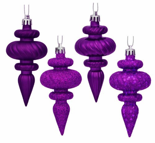 8ct Purple Passion 4-Finish Regal Shatterproof Finial Christmas Ornaments 4