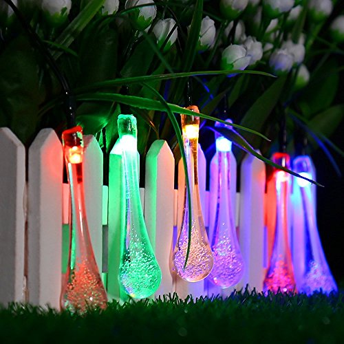 [8Modes 30LEDs]Verkb Water Drop Solar String Lights,20ft Multi Color Raindrop Lights,Waterproof Christmas Lights Decorative Lighting for Christmas,Garden,Indoor,Party,Patio, Lawn, Landscape and Holiday Decorations