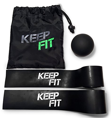 Mobility Master WOD Floss Band Set with FREE Lacrosse Massage Ball and Carrying Bag, Compression Muscle Recovery Set by KeepFit for Trigger Point Deep Tissue Recovery (Black, Regular Strength)