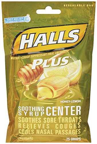 HALLS Plus Cough Drops, (Honey-Lemon, 25 Drops, 12-Pack)