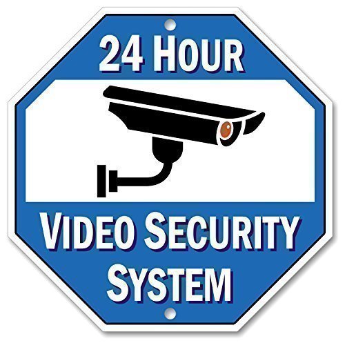 Bigtime Designs Aluminum Surveillance Sign, Stop Trespassing, 24 Hour Security Camera Warning Graphic, 1/8 Thick Di-Bond Metal, 10 L x 10 H, Octagon