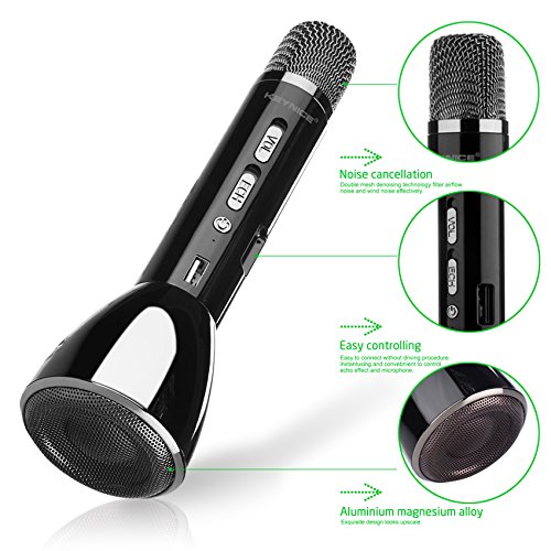 Keynice Bluetooth Wireless Speaker Handheld Microphone for Karaoke Singing compatible with Android Smartphone Apple iPhone Cellphones, Singing Anytime Anywhere - Black