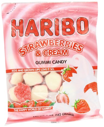 Haribo Gummi Candy, Strawberries and Cream, 5-Ounce Bags (Pack of 12)