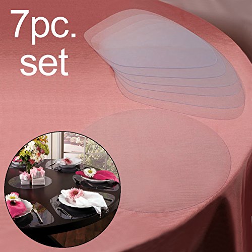 7 Clear Placemats 6 Wedge + 1 Round Table Protector Cover Flexible Plastic Set