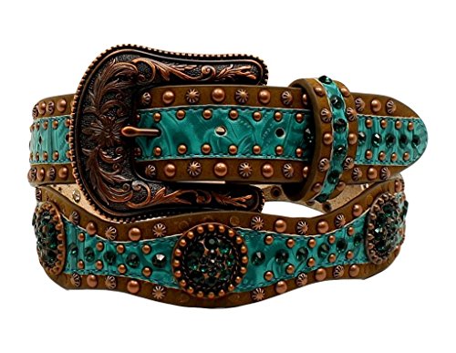 Ariat Women's Belt - Bronze Buckle Green Scalloped with Bronze Conchos and Studs