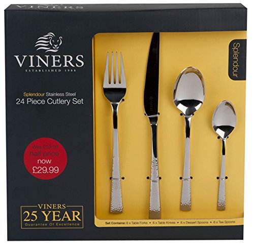 Viners 24 Piece Stainless Steel Cutlery Set. Viners Splendour Hammered effect Cutlery set. Dishwasher safe. 25 Year Guarantee
