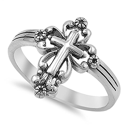 VE-01090 Sterling Silver Victorian Style Cross Band Ring