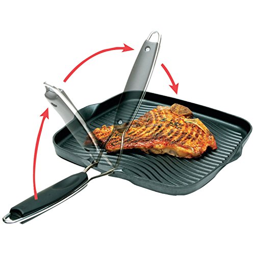 Starfrit Die-Cast Aluminum Nonstick 10-Inch Square Grill Pan with Foldable Handle