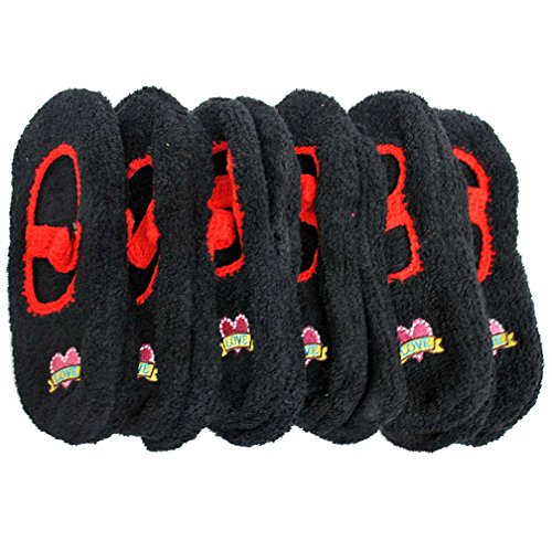 Luxury Divas Black & Red Winter Mary Jane Non-Skid 5 Pack Slipper Socks