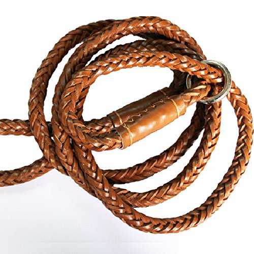 Backbone Tan Soft Leather Braided Slip Lead Crafted from Top Quality Leather and Soft Leather Body with Stainless Steel Hardware