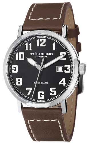 Stuhrling Original Men's 554.3315K1 Aviator Tuskegee Convair  Swiss Quartz Date Brown Leather Strap Watch
