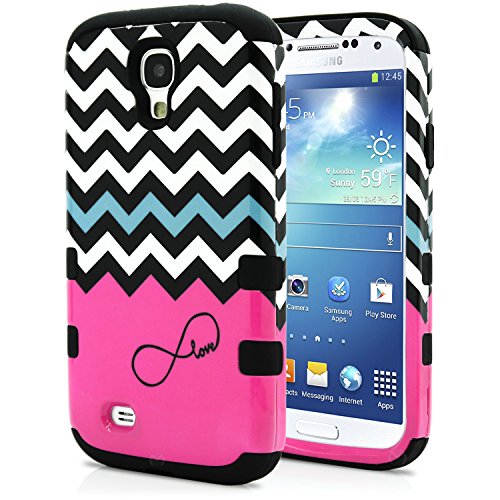 Galaxy S4 Case, MagicMobile® Hybrid Impact Shockproof Protective Case for Samsung Galaxy S4 Cover Hard Armor Shell and Soft Silicone Skin Layer [ Chevron Pattern with Infinity Pink Love Design and Black Silicone ]